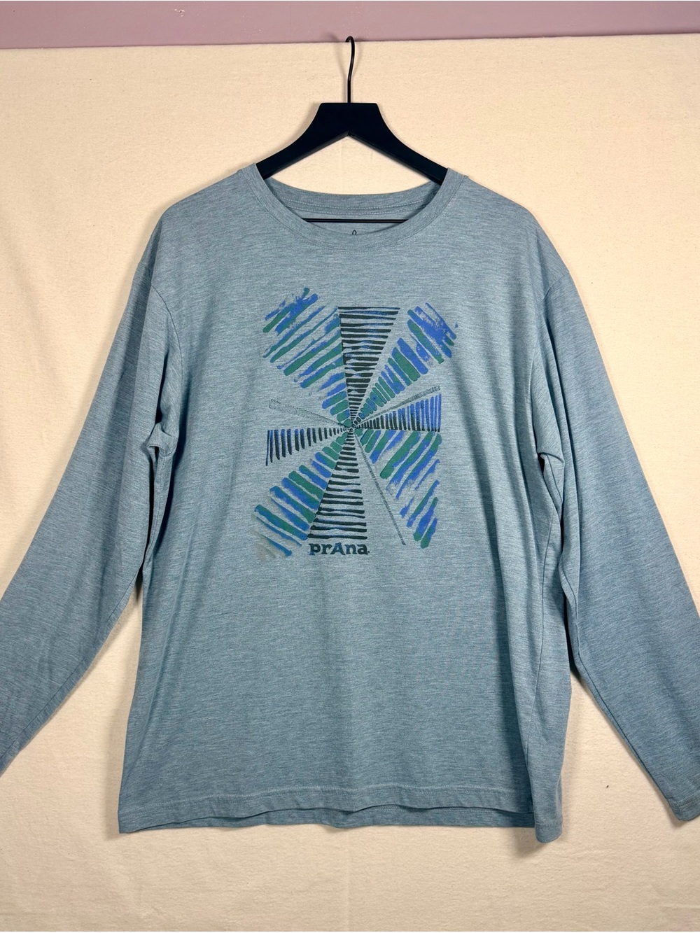 Prana Heathered Light Blue Long-Sleeve Graphic Tee